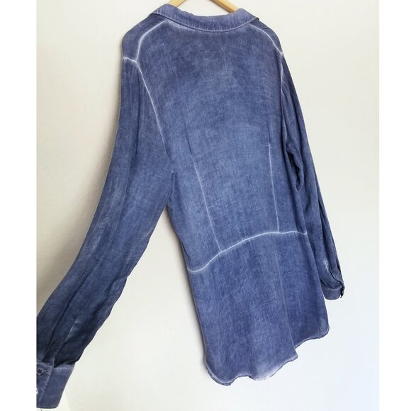 Bella Dahl Blue Distressed Split Side Longline Tunic Button Down Shirt Top L USA - Picture 14 of 15